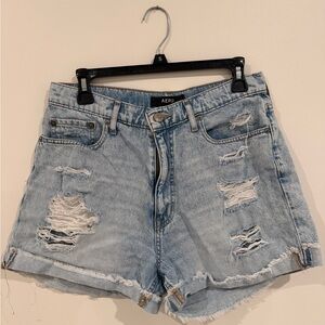 AERO Light Blue Distressed Denim Jean Shorts Aeropostale High Rise Curvy Mom